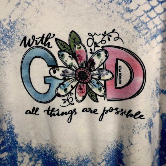 Jesus Shirts Womans Shirt With God All Things Are Possible Size Medium Blue - Picture 3 of 10